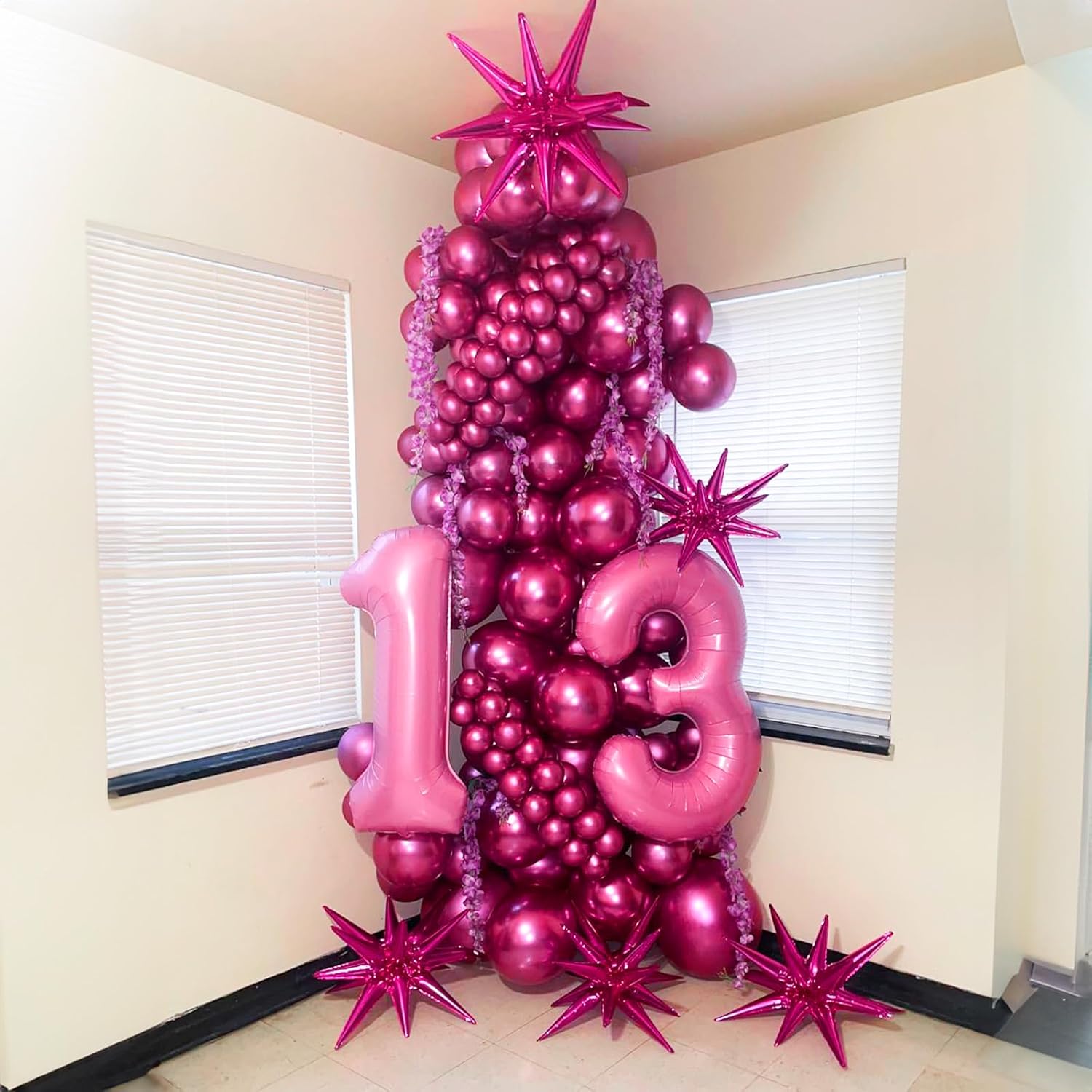 Togvu Chrome Hot Pink Balloons - Metallic Fuchsia Balloon Garland Kit | 123 Pack in 5, 10, 12, 18 Inch Sizes for Birthday & Wedding Decor