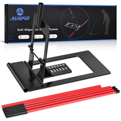 Golf Alignment Sticks Holder, Angle Adjustable Golf Training Aid, Weighted Golf Swing Trainer with Metal Sticks Practice Teaching Aid for Aiming, Putting, Swing