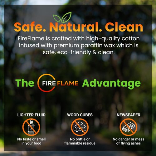 Fireflame Fire Plugs Fire Starter - Quick Instant 100% Waterproof Firestarter for Emergencies, Survival, Campfires, Fire Pits, Charcoal Grill - All Natural, Odorless & Non-Toxic - 50 Plugs in Bag