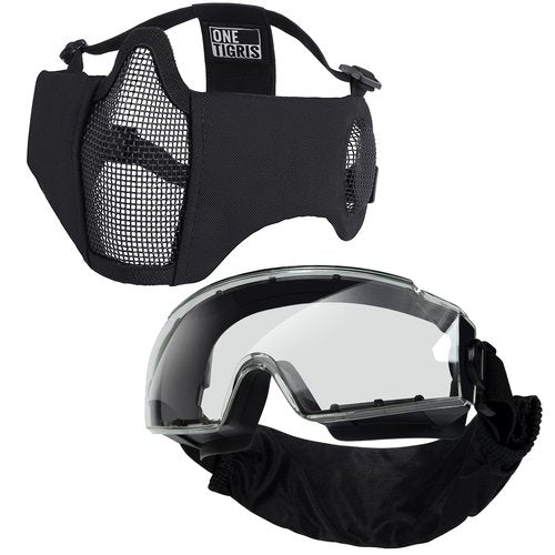 OneTigris Tactical Goggles Over Glasses and Tactical Half Face Mesh Mask