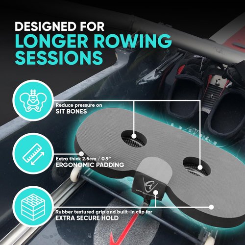 Godfrey Booster Rowing Boat Seat Pad for Men - Anti-Slip Rower Pad for in-Boat, Concept2, Water Rowers & Rowing Machines -with Clip