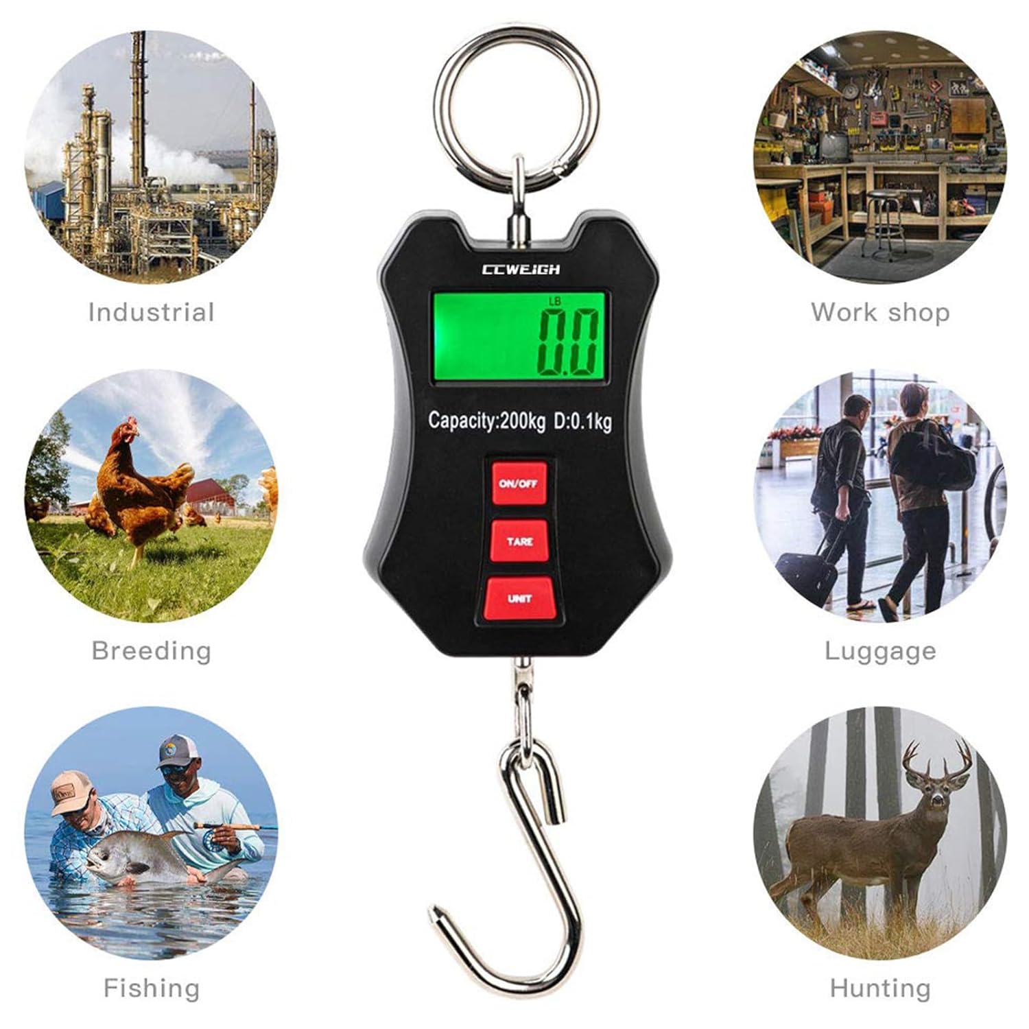 Regine Switzerland 440lb Digital Crane Scale - Compact LCD Hanging Scale for Garage, Farm & Fishing