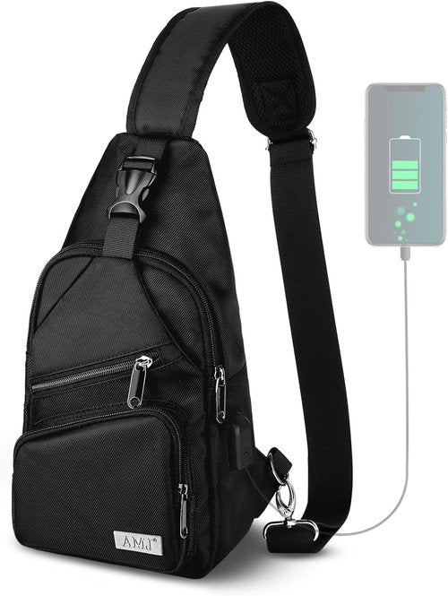 AMJ Crossbody Sling Bag - Casual Shoulder Backpack for Hiking & Travel | Unisex Daypack