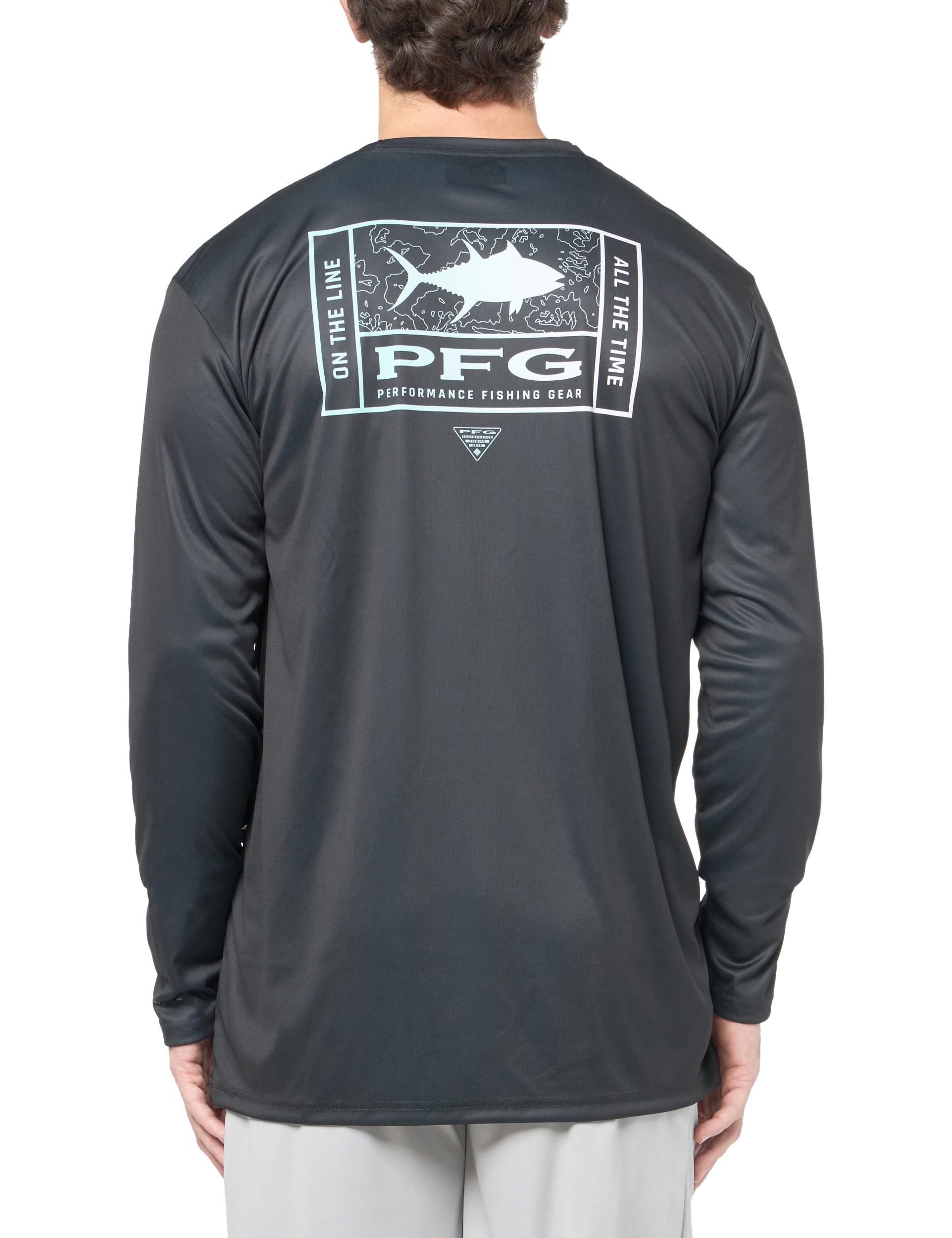 Columbia Men's Terminal Tackle PFG Line Time Long Sleeve, Black/Line Time Fade Tuna, X-Large