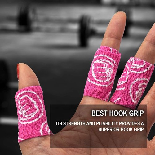 WOD Nation Weightlifting Hook Grip Athletic Tape, Flexible Fabric Thumb & Finger Tape - Easy-Tear, Sweat-Proof, Durable Strips for Powerlifting & Gym, 12-Pack (23 ft Rolls) - Pink