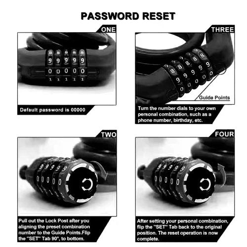 IDEALUX Bike Lock Cable with Mounting Bracket, Bicycle Cable Lock with 5 Digit Combination, 4 Feet Long x 1/2 Inch (Black)