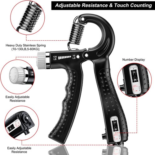 KDG Hand Grip Strengthener - Adjustable Resistance 10-130 lbs | Forearm Exerciser for Muscle Building & Recovery