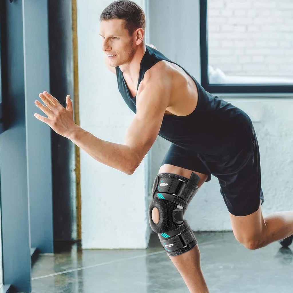 ZEAZEN Hinged Knee Brace with Dual Metal Side Stabilizers & Patella Support – Adjustable Open Patella Knee Support for Men and Women – Helps with ACL, MCL, Meniscus Issues – Breathable Design for Sports, Running, Workout (Medium)