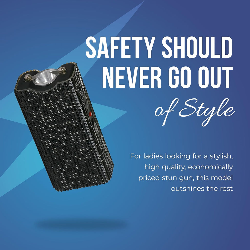 Streetwise Rhinestone Stun Gun Keychain - Compact Rechargeable Self-Defense Flashlight with Holster & Keyring for Women