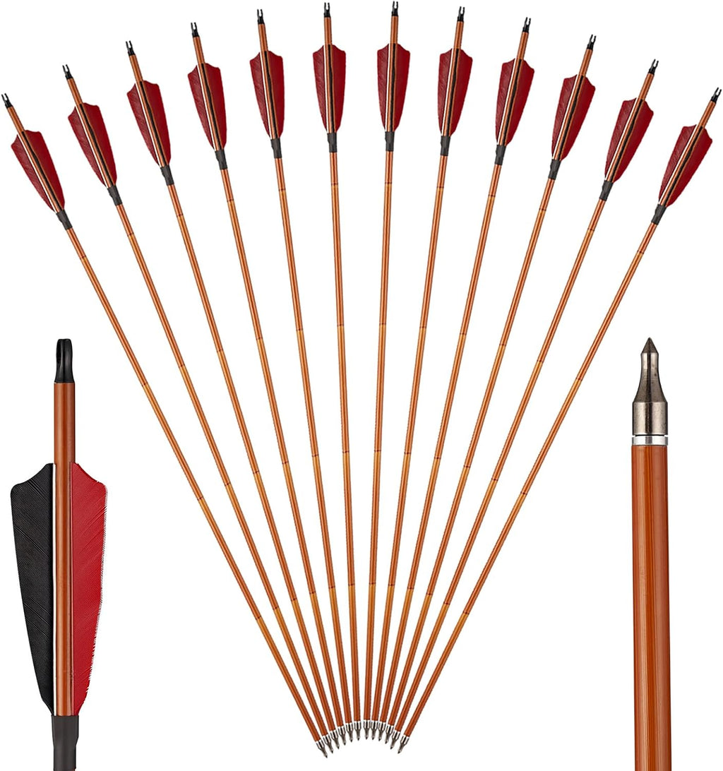 TOPARCHERY Premium 30" Carbon Hunting Arrows - 4" Real Turkey Feathers Fletching | 500 Spine for Recurve & Long Bow - 12 Pack
