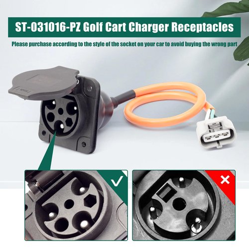 YUXIVCNE ST-031016-PZ Electric Golf Cart Charger Receptacles Head Replacement for Evolution for Powersports for Advanced EV for Aetric and More Cart Charger Port for 3 Pin Charge Cable 30A 110V-220V