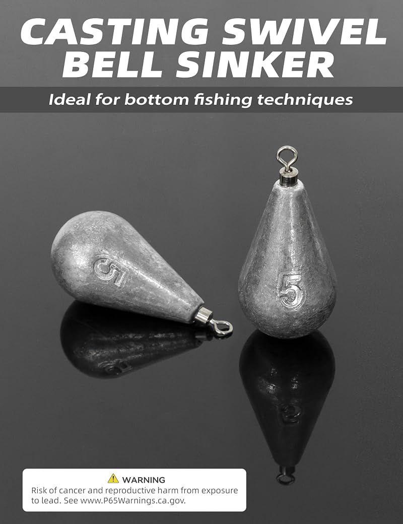 Bluewing 3oz Fishing Casting Swivel Bell Sinker Set with Stainless Steel Swivel - 5 Pack