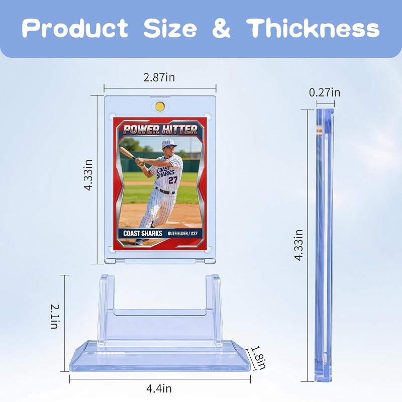 5ct Magnetic Trading Card Holder with 5 Card Stand - 35pt Acrylic Display Case, UV & Magnetic Seal Protection - MTG, Baseball & Sports Cards (Variation: 5 Card Holder + 5 Stand)