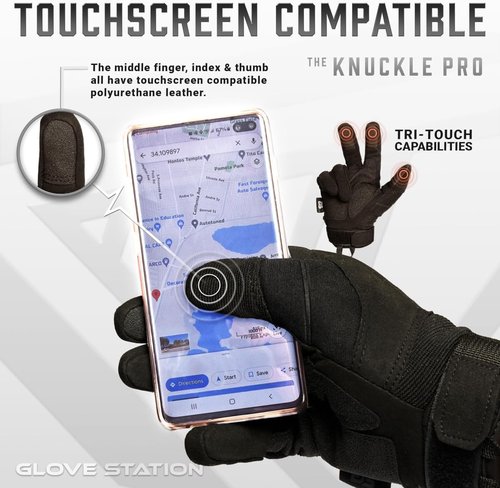 Glove Station Touchscreen Utility Gloves for Men - Hard Knuckle Protection for Motorcycle & Outdoor Work | Black X-Large