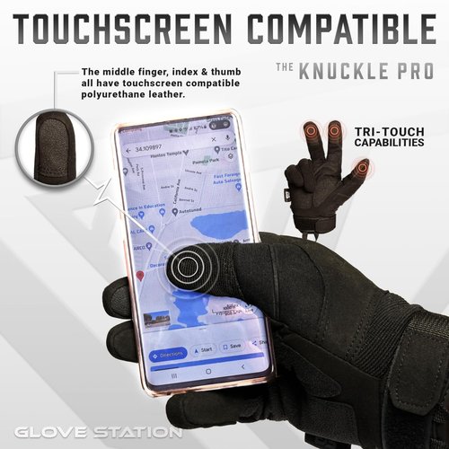Glove Station Tactical Gloves for Men – Touchscreen Utility Gear with Hard Knuckle Protection Used in Motorcycle, Airsoft, Combat, Police, Shooting & Outdoor Work Black - Hard Knuckle Large
