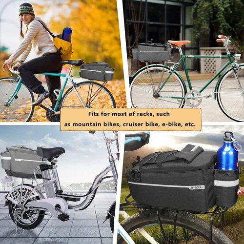 ZTZ Bike Rack Bag, Bicycle Rear Rack Storage Luggage, 8L Insulated Trunk Bag, Waterproof with Reflective Stripes (Black)