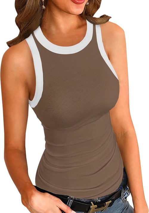 LOLONG Women's Tank Tops - Casual Sleeveless Racerback Ribbed Knit Shirt for Summer Wear