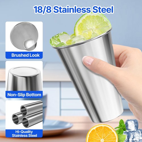 ENCYS Set of 8 Stainless Steel Cups,12oz Stainless Steel Kids Cups,Stackable Metal Drinking Cups for Home, Party, Camping, Outdoor
