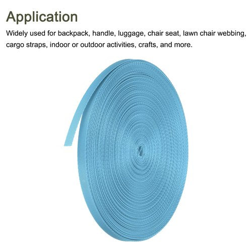 MECCANIXITY Flat Nylon Webbing Strap 3/8 Inch 50 Yards Polypropylene Webbing Lake Blue for Backpack, Luggage-Rack, Outdoor Climbing, DIY Craft