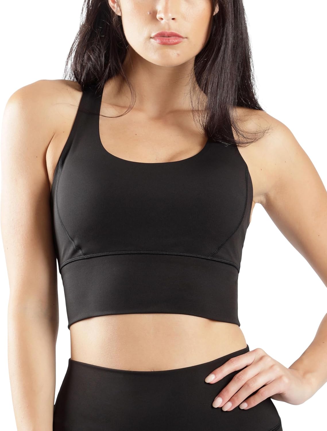 90 Degree By Reflex Long Line Sports Bra - Medium Impact Racerback Yoga Top for Comfort & Support