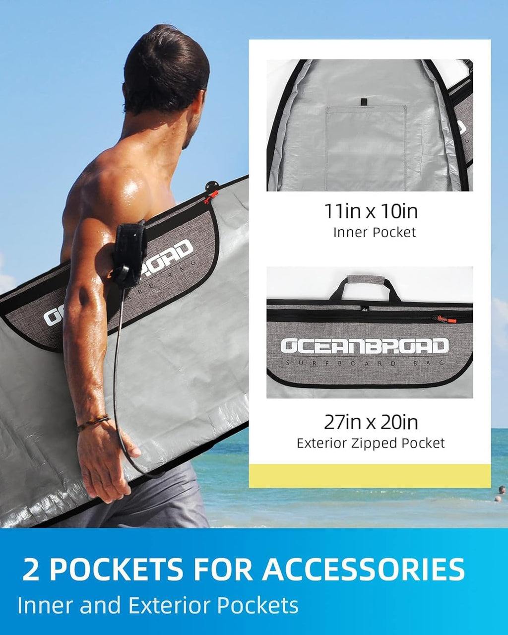 OCEANBROAD Surfboard Longboard Travel Bag - Durable Protection for 5'0" to 10'0" Boards