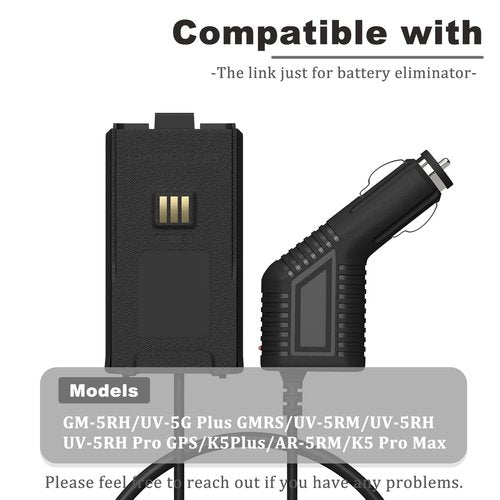 2 Pack BAOFENG UV-5RH Pro GPS Battery Eliminator Car Charger 12-24V for GM-5RH GMRS Radio Replacement K5Plus Two Way Radio Battery