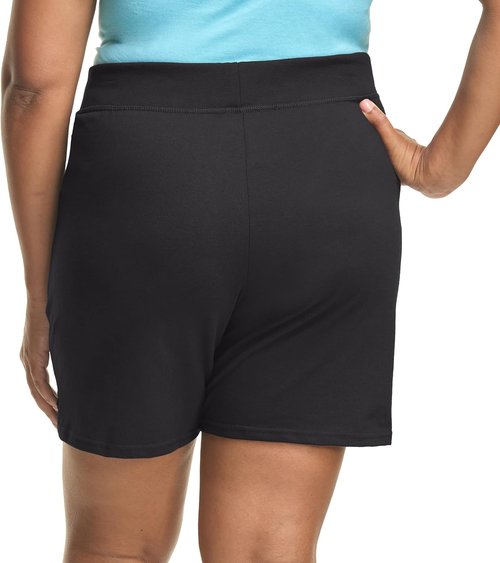 Hanes Women's Cotton Jersey Gym Shorts - Plus Size Pull-On Design | 7-Inch Inseam