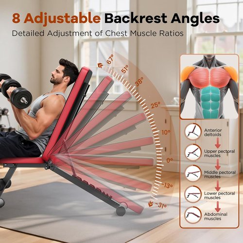 NICEPEOPLE Adjustable Weight Bench - 660LBS Capacity, Compact & Foldable for Home Gym | 8 Backrest Positions