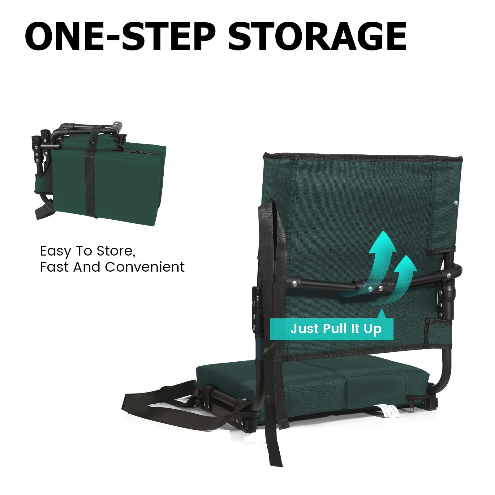 behairity Portable Stadium Seat for Bleachers with Back Support, Wide Padded Bleacher Chair with High Back and Thick Cushion for Adults, Folding Stadium Chair for Football Sports Events (Green)