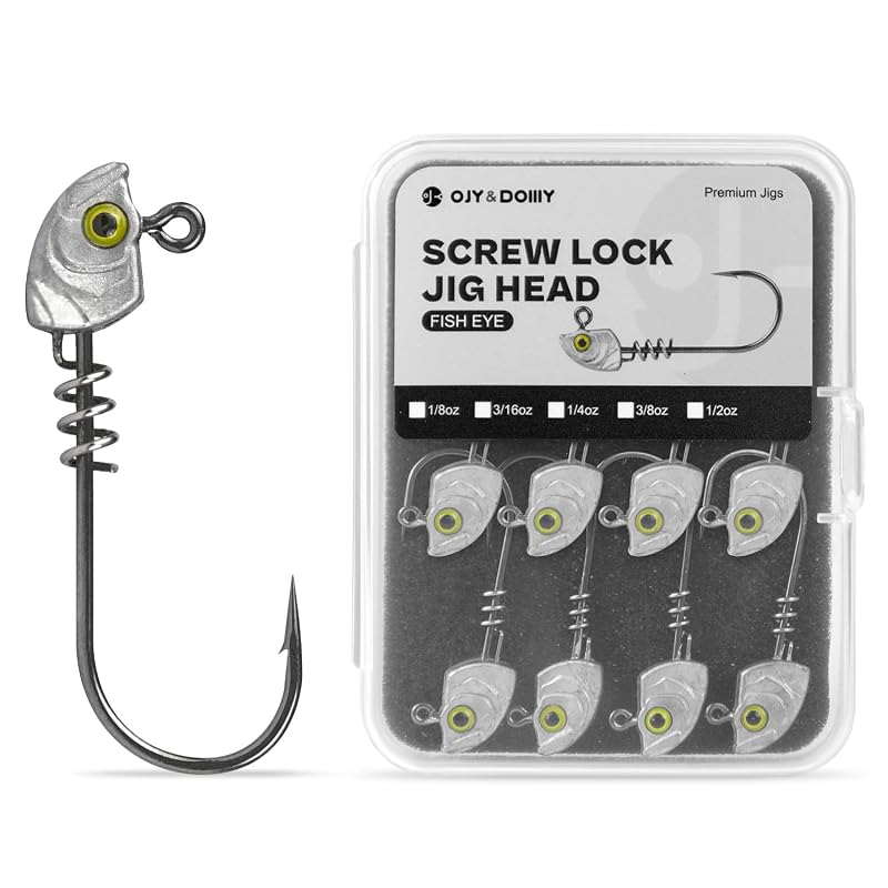 15-Pack Screw Lock Swimbait Jig Heads with 3D Chartreuse Eyes – 1/8 3/16 1/4 3/8 1/2 oz, 3/0 & 4/0 Hooks | Variation: Raw-15pcs+Assorted