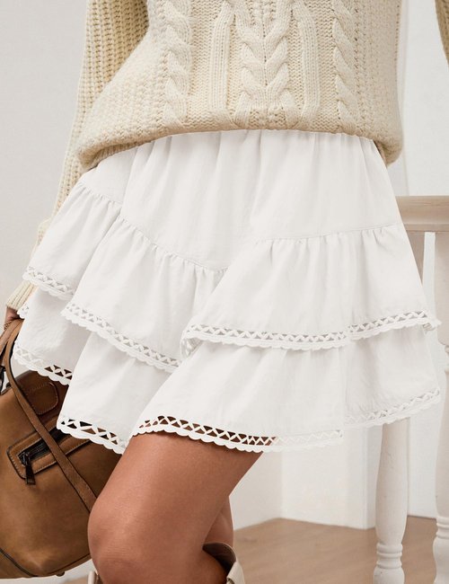 LOMON Flowy Skorts for Woman Casual Boho Ruffle Tiered Skorts High Waist Skort Mini Skirts Golf Tennis 2026 White
