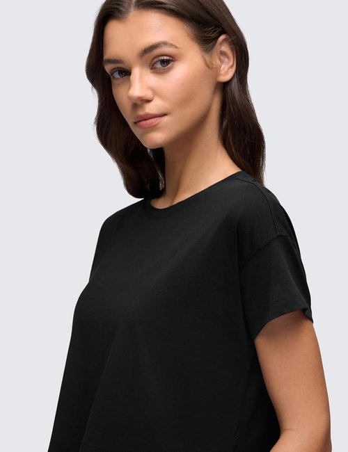 CRZ YOGA Pima Cotton Crop T-Shirts for Women - Relaxed Fit Short Sleeve Workout Tops