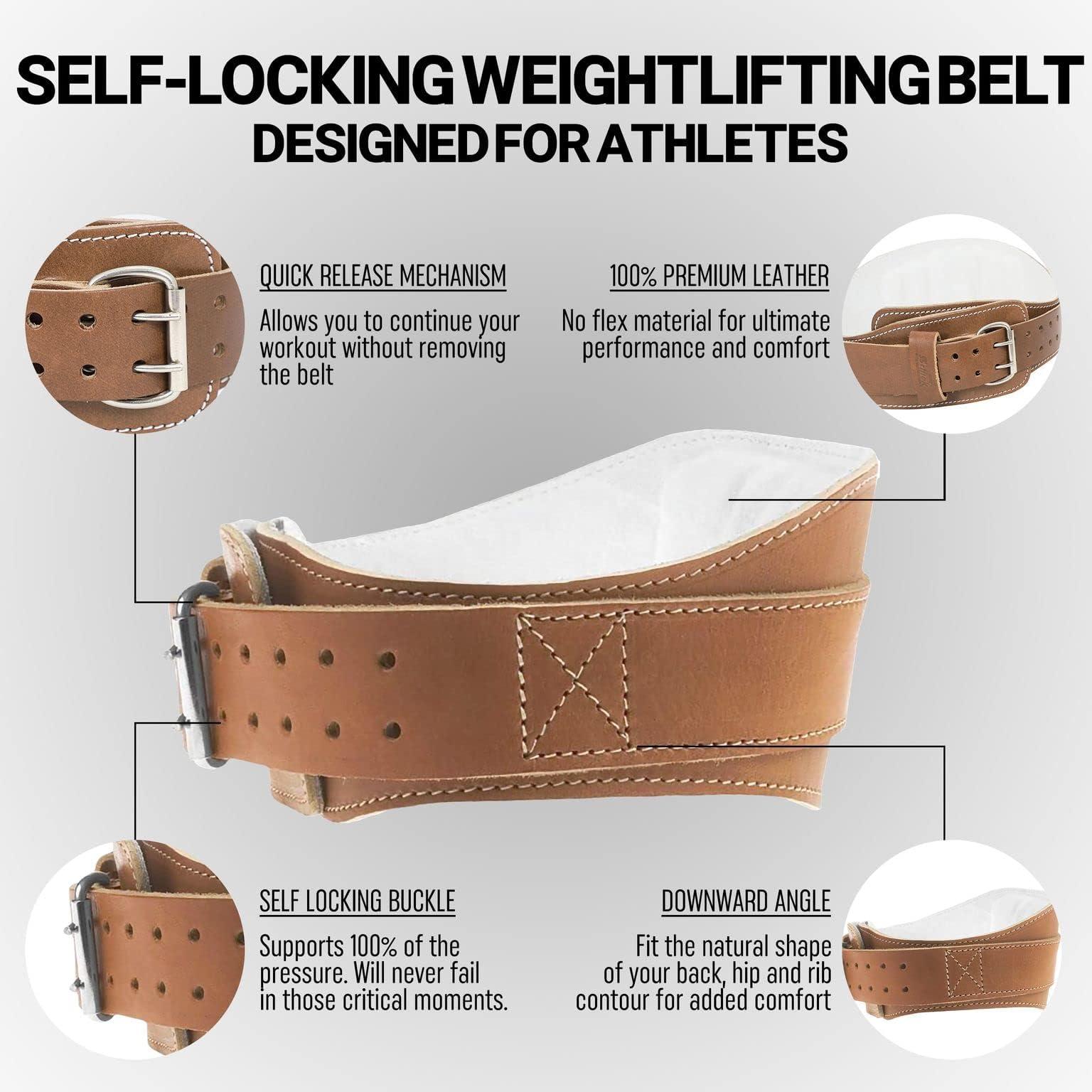 Power Contour Leather Lifting Belt 6in W x 44in-50in Waist (2X-Large )