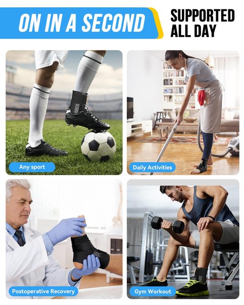 Goldeer Slim-Fit Ankle Brace for Both Feet with Quick Lace Up and 2 Side Shaped Pads, Air Fabric Cool Ankle Support Brace for Women Men Sprained Ankle, Ankle Stabilizer for Sport, Daily Activities, Injury Recovery and Gym(M)
