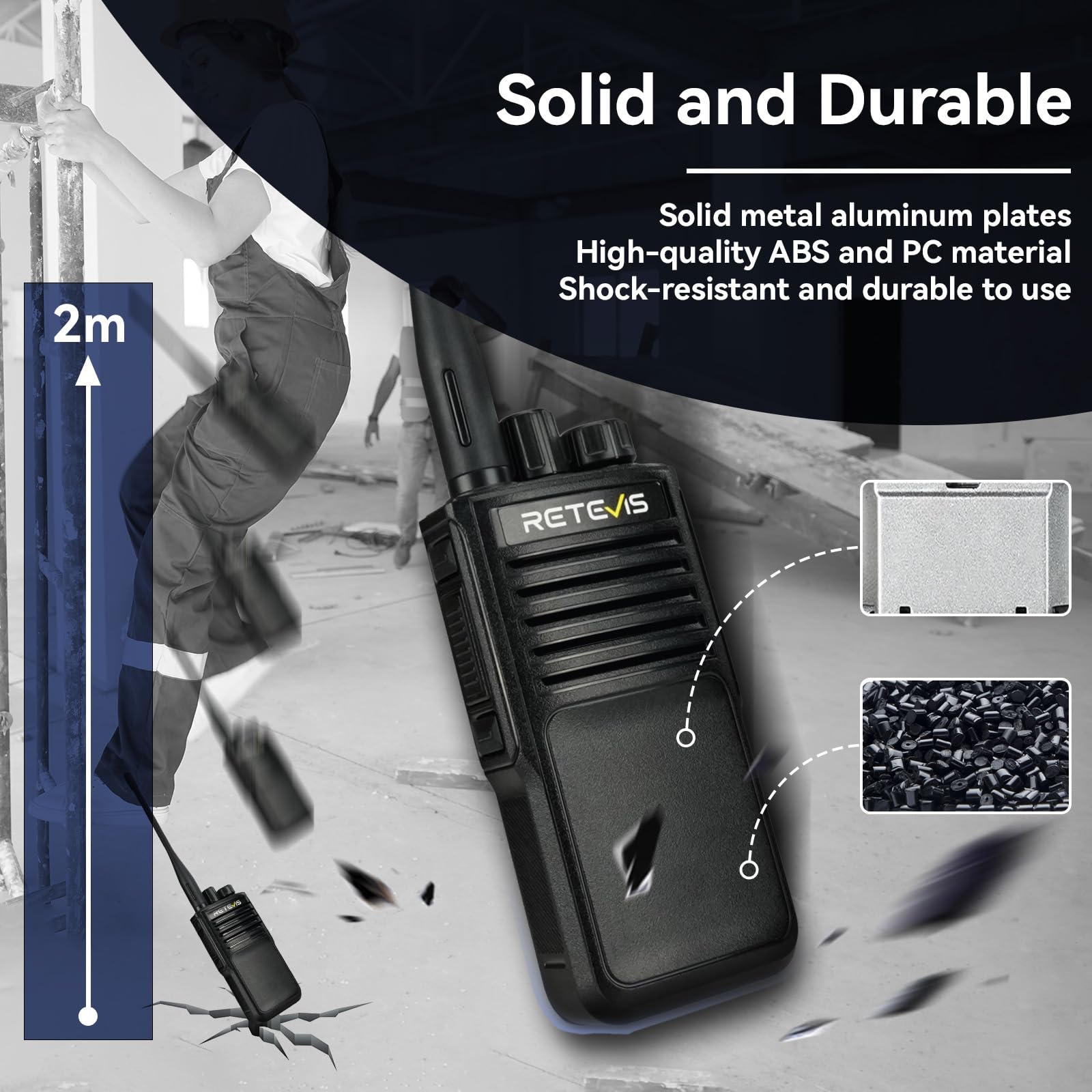 Retevis P2 IP68 Waterproof 2 Way Radio Long Range, GMRS Rechargeable Two Way Radio Long Distance,Professional Walkie Talkies Rechargeable,2500mAh,IP68,Noise Cancelling,for Warehouse Industrial(2 Pack)