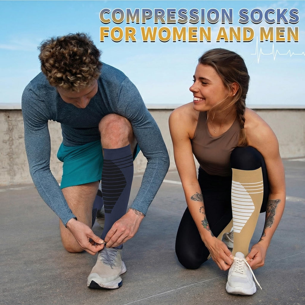 Sooverki Compression Socks for Men & Women Circulation 8 Pack 15-20mmHg - Knee High Stockings Best Support for Wide Calf Bulk Striped Running Athletic Work Travel Gifts