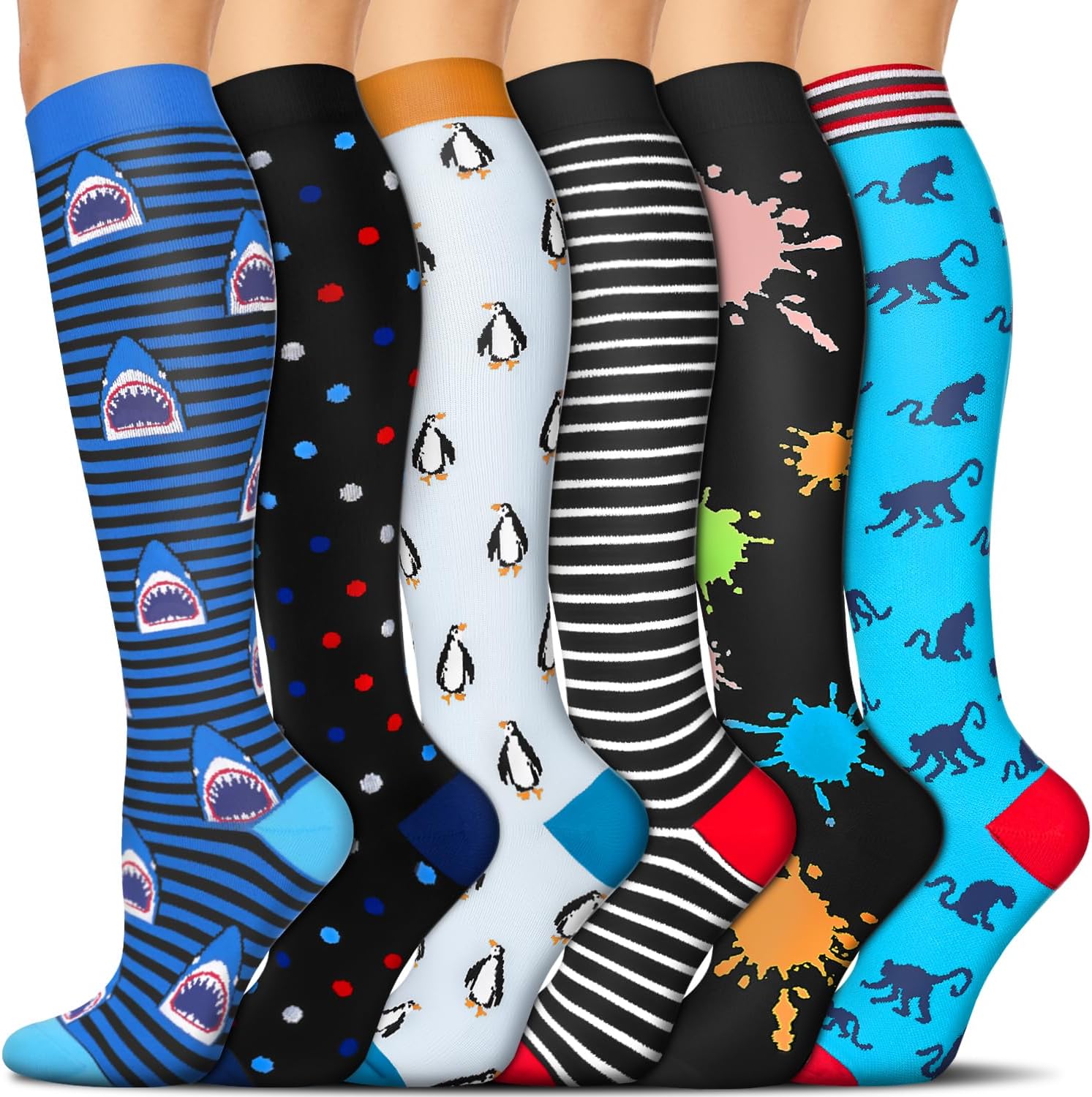 SunFeeling Compression Socks - 6 Pairs for Men & Women | Enhanced Circulation Support for Athletes