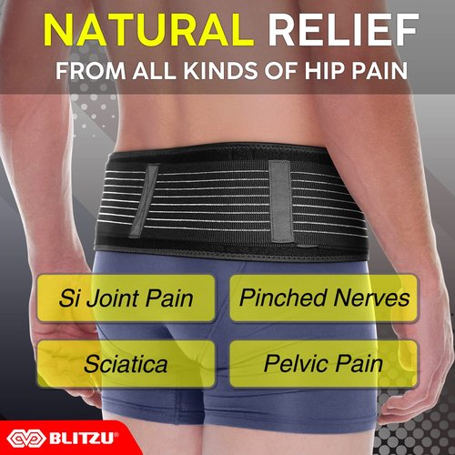 BLITZU Sacroiliac SI Joint Hip Belt for Women and Men, Trochanter Waist Brace for Sciatic Pain Relief, Chronic Lower Back, Pelvic, Hip, Leg & Sacral Nerve Support, SI Joint Dysfunction L-XL