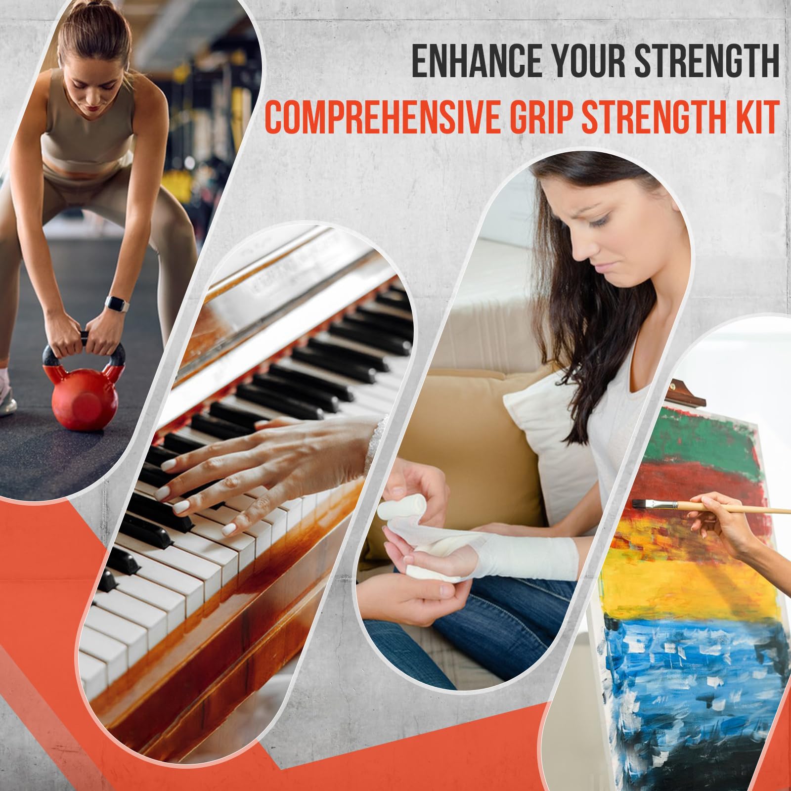 TEAWOO 4-Pack Grip Strength Trainer Kit, Adjustable Forearm Strengthener, Black Hand Grip Strengthener Balls, Finger Exerciser & Stretcher for Strength Training, Recovery & Flexibility