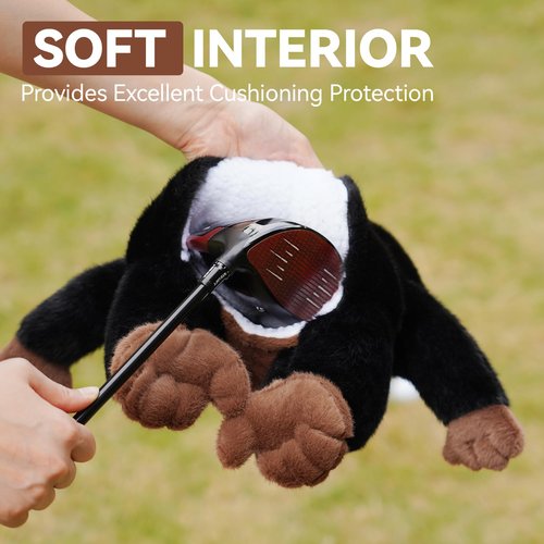 Driver Headcover Funny Golf Headcover Animal Golf Club Head Covers Gorilla Design Brown Plush Golfing Gifts for Men Women Golfer Fits up to 460CC Driver Head