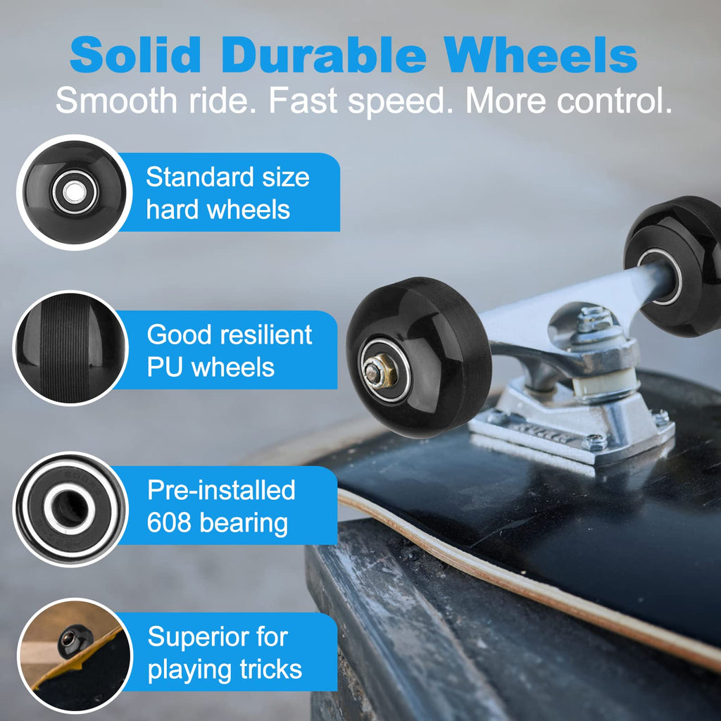 SPORTYOUTH Skateboard Wheels 52mm and Bearings Spacers Set, 95A Hard Wheels for Street Skateboard Tricks Cruiser, Pack of 4