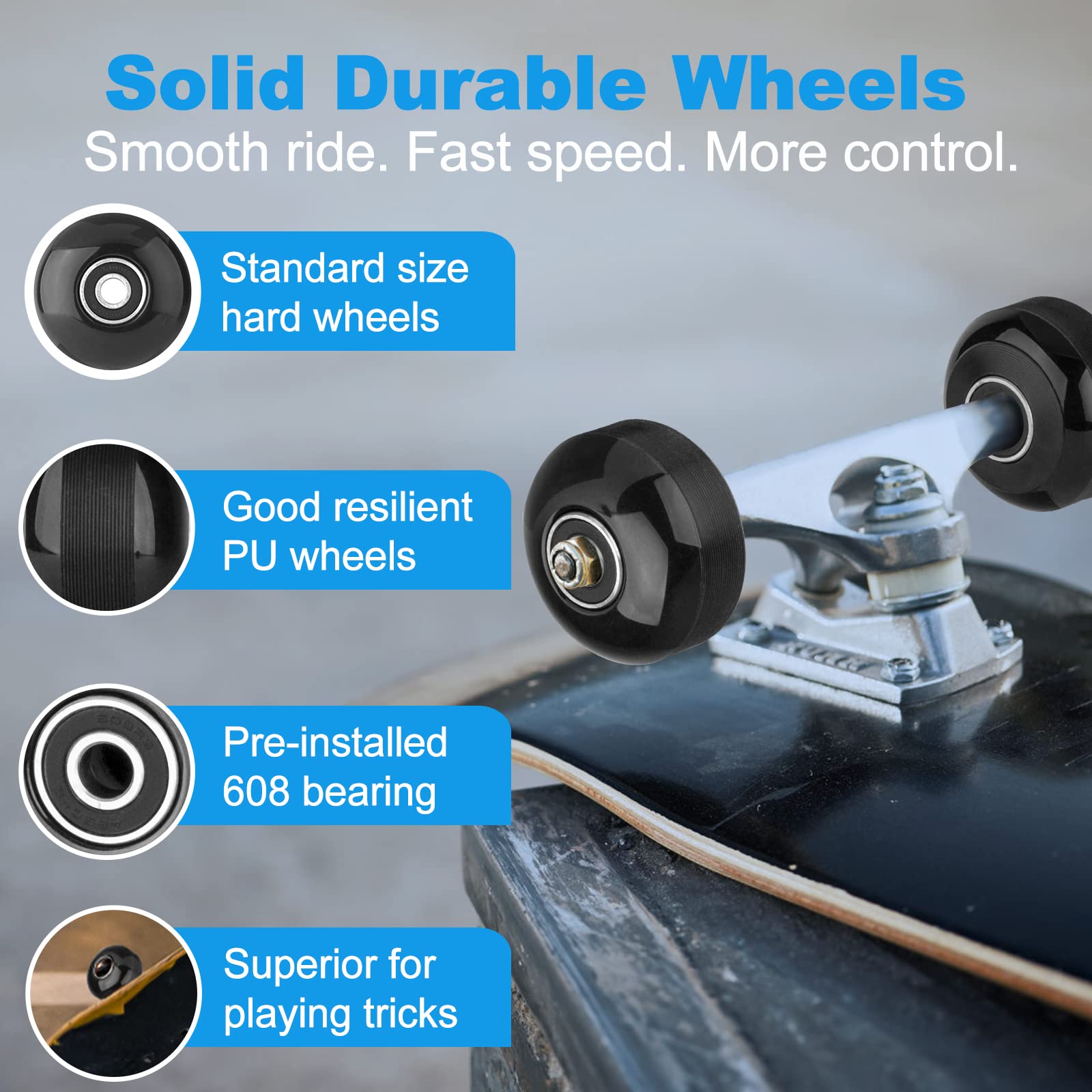 SPORTYOUTH Skateboard Wheels 52mm and Bearings Spacers Set, 95A Hard Wheels for Street Skateboard Tricks Cruiser, Pack of 4