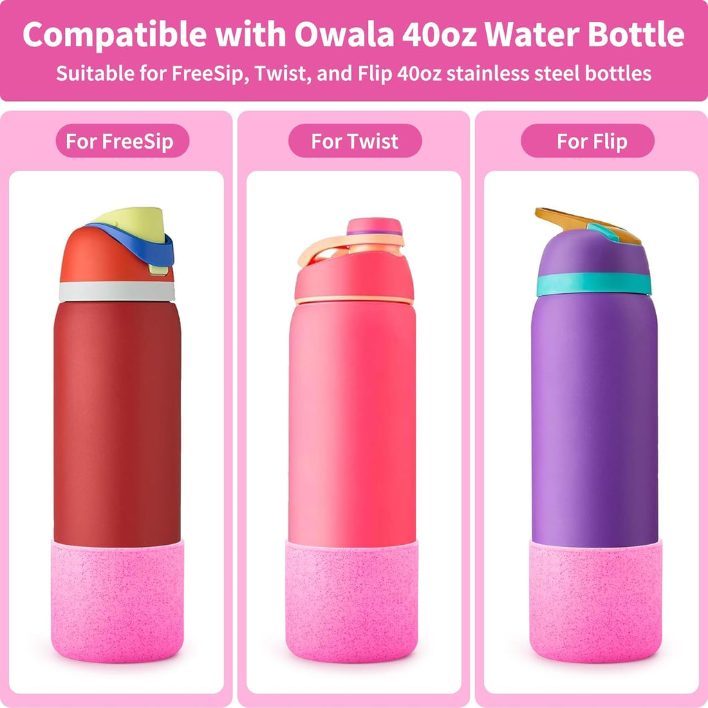 Owala Silicone Water Bottle Boot - Anti-Slip Protective Sleeve for 40 oz Twist & FreeSip | Glitter Rose Red