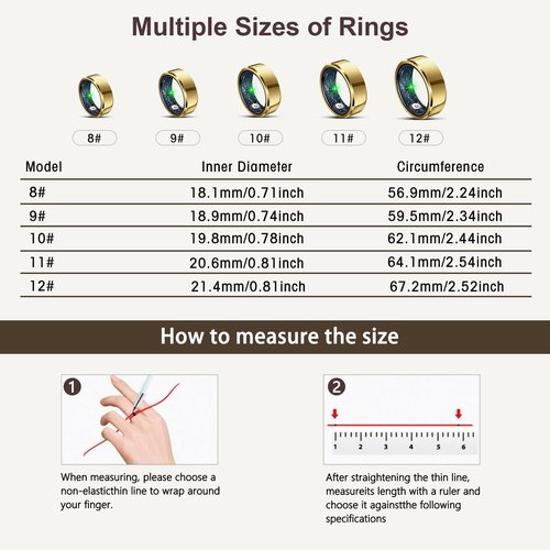 RIFESI Smart Ring for Women Men, Fashion Minimalist Fitness Ring & Sleep Tracker Ring with Heart Rate, SPO₂,Blood Pressure,5ATM Waterproof Health Ring, No Subscription,Women Couple Gift (Gold,12)