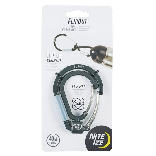 Nite Ize FlipOut Dual Carabiner - Cast Aluminum Double Carabiner - 360-Degree Swivel & Folding Body - Perfect for Camping & Hiking - for Tools & Household Items - Working Load Limit of 40 lbs