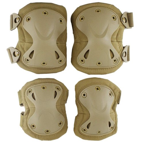 Bargain Crusader Military Tactical Knee Pad Elbow Pad Set Airsoft Knee Elbow Protective Pads Combat Paintball Skate Outdoor Sports Safety Guard Gear (X-Shape Khaki, M, 4pcs Set)