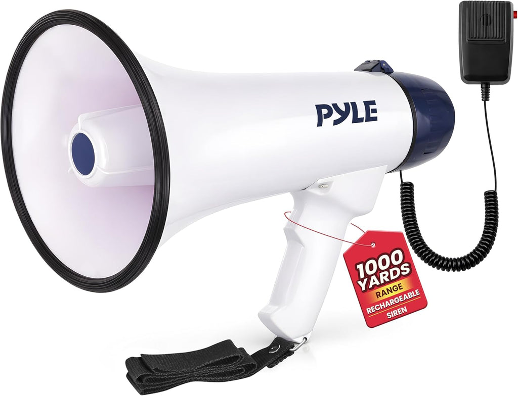 Pyle Megaphone Bullhorn - Powerful Sound with Built-In Siren | Lightweight & Portable Design