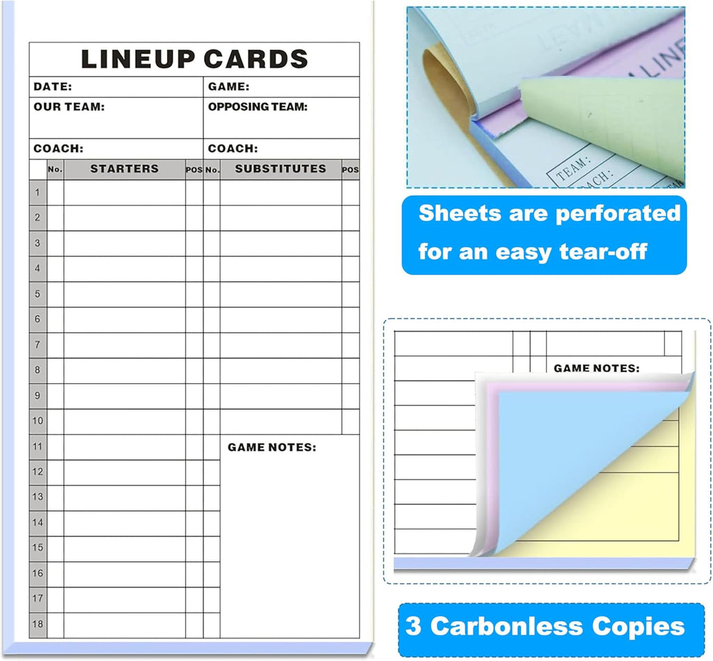 Scorebook Pro | Baseball & Softball Carbonless Lineup Card Book - 4.5x8 in, 100 Sheets, 18 Player Roster