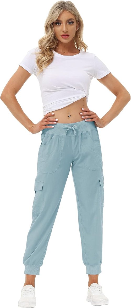 MoFiz Women's Hiking Cargo Pants - Lightweight Quick-Dry Travel Joggers with Elastic Waist & Pockets