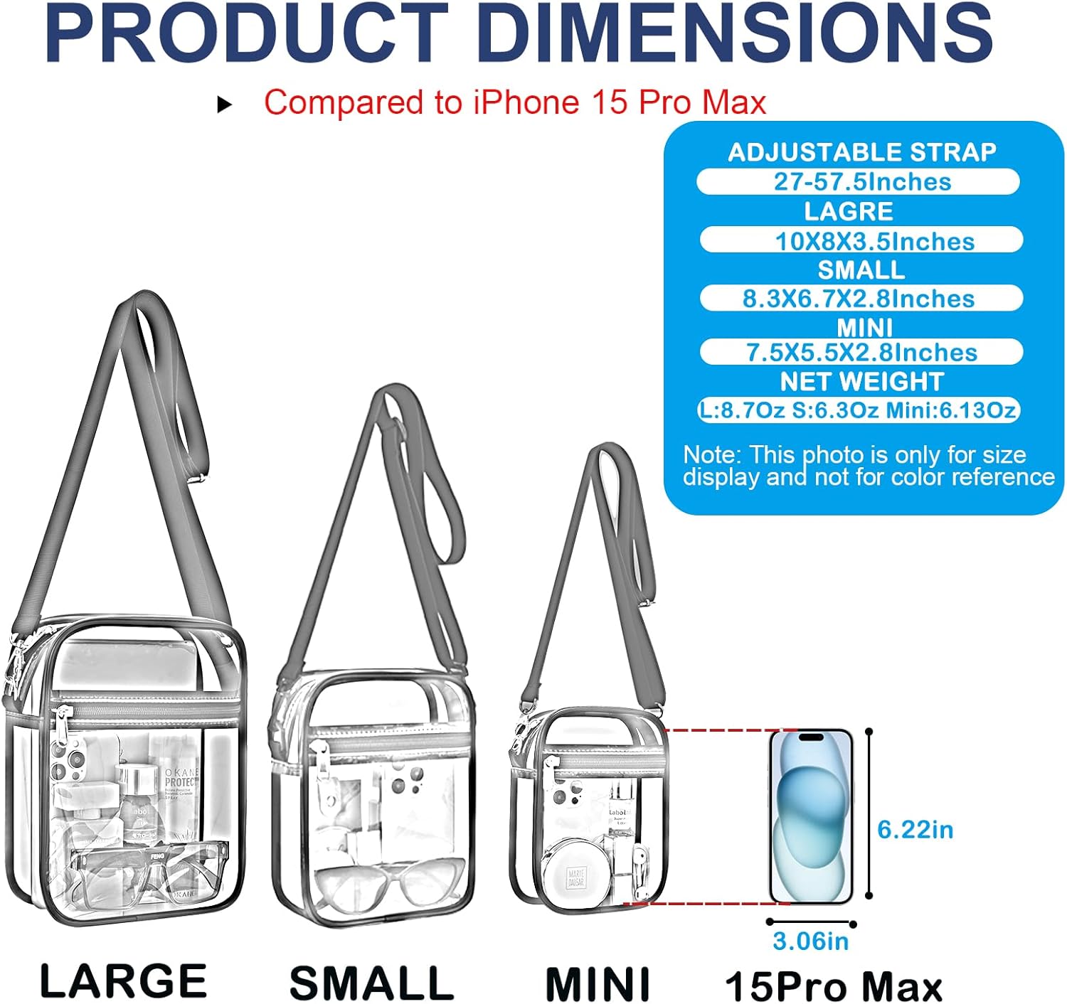 USPECLARE Clear Purse - Stadium Approved Transparent Messenger Bag for Men & Women | Crossbody Design